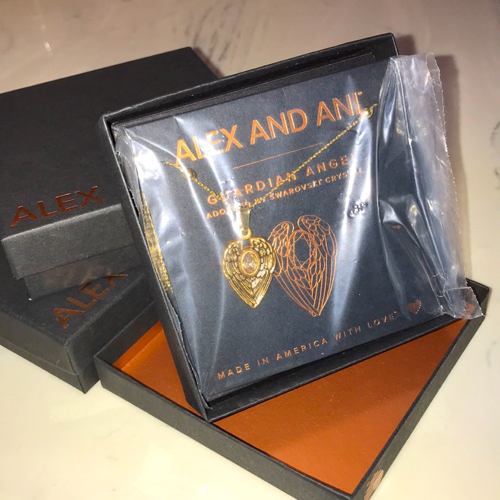 NWT NEW Alex and Ani Guardian Angel necklace. Copper/gold with swarovski crystal